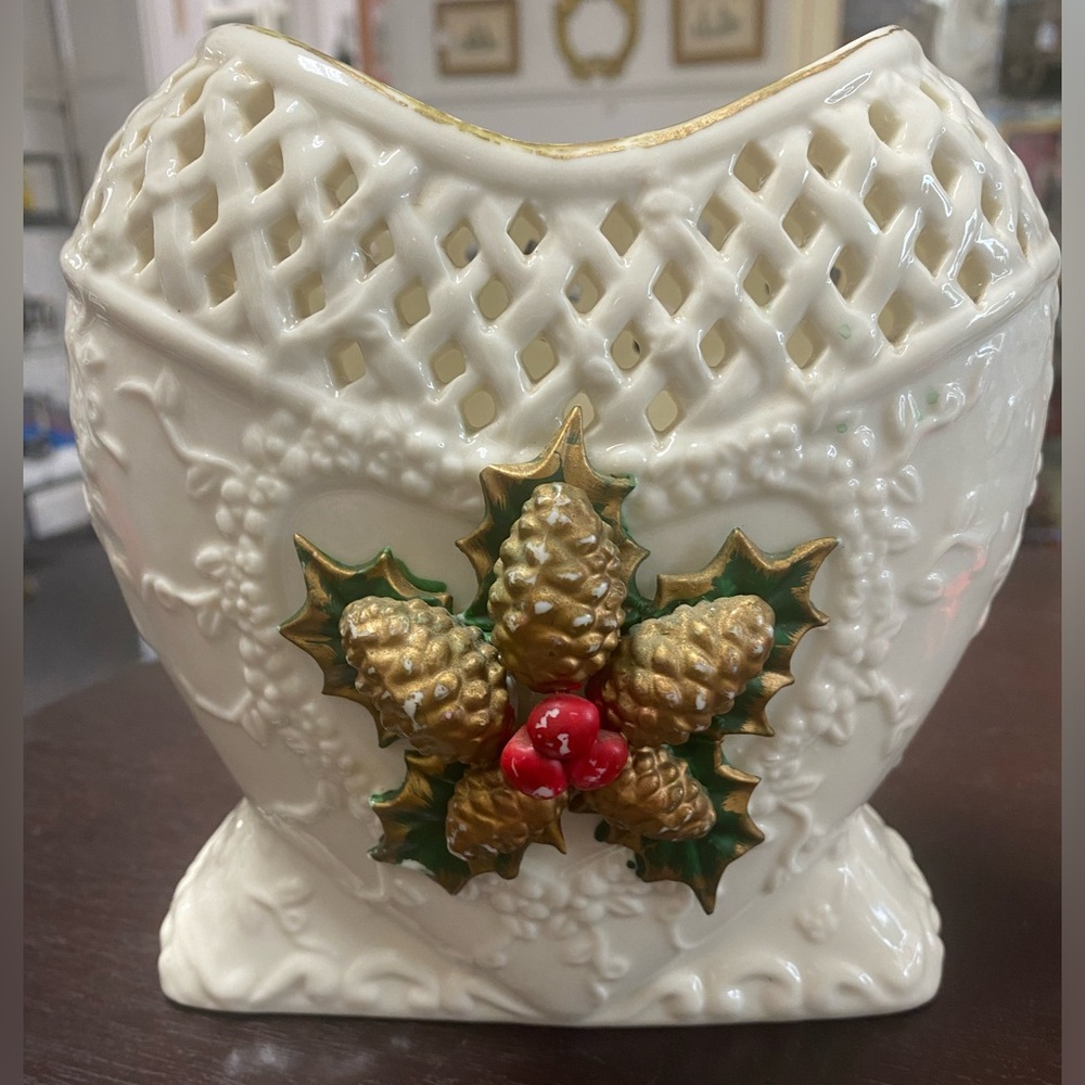 Vintage Heart Shaped Christmas Vase Porcelain